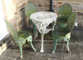 A Victorian-Style Aluminium and Painted Britannia-Style Garden Table, the circular foliate top on