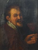 Dutch School (17th Century) Portrait of a laughing man holding a wine glass aloft Oil on panel, 61cm