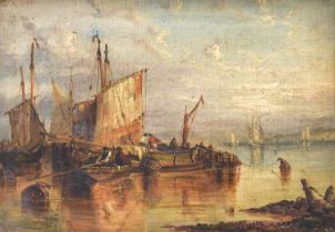 Circle of Clarkson Stanfield RA, RBA (1793-1867) Loaded boats at a quayside Oil on canvas,