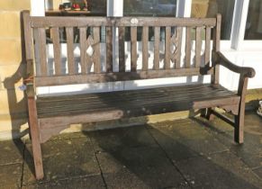 A 20th Century Teak or Hardwood Garden Bench, labelled Stanland & Co, Boat Builders, Thorne, with