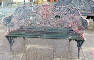 A 20th Century Aluminium Fern and Blackberry Pattern Garden Seat, repainted black, with foliate back