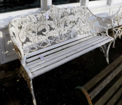 A 20th Century White-Painted Fern and Blackberry Pattern Alumimium Garden Seat, later painted,