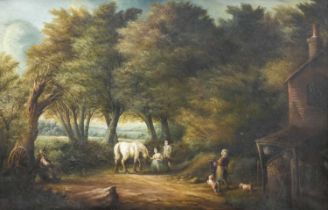 ~ Follower of George Morland (1763-1804) Figures outside a country inn Oil on canvas, 55.5cm by 86cm