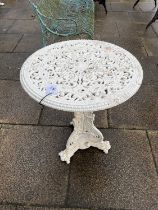 A Victorian-Style Cast Iron Garden Table, repainted white, the circular foliate top with a beaded