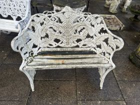 An Aluminium Fern and Blackberry Pattern Seat, 20th century, repainted white, the foliate back