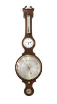 A Mahogany 12-Inch Dial Wheel Barometer with Combined Timepiece, signed Somalvico, Brook St,