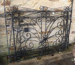 A Pair of Victorian-Style Wrought Iron Garden Gates, repainted black, of scrolled form with