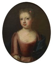~ Follower of Francis Hayman (1708-1776) A portrait of a young lady, half length, wearing a pink