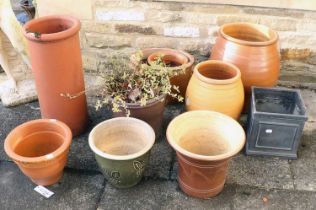 Ten Assorted Terracotta and Ceramic Garden Pots, 20th/21st century various sizes, the largest