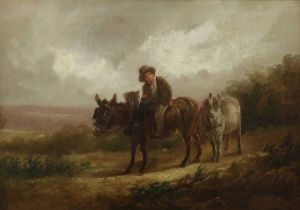 Charles Waller Shayer (1826–1914) Boy riding a donkey and leading another on a country lane