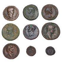 Mixed Roman Imperial Bronze Coinage; 9 coins, predominantly earlier empire; highlights include; Nero