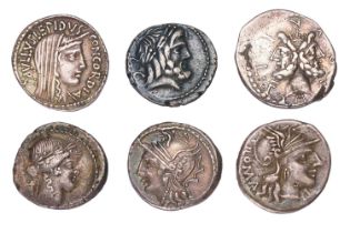 6x Roman Republic Denarii, to include; C. Minucius Augurinus, 18mm, 3.85g, 135BC, obv. Roma right,