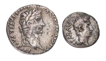 2x Roman Imperial, Augustus, Silver Coins; comprising; denarius, 18.4mm, 3.69g, Lugdunum mint