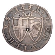 Commonwealth, Shilling 1651, 5.62g, mm. sun on obverse only, (N 2724; S 3217) pierced through