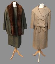 Circa 1950s Christian Dior Modele Original London, sage green wool two piece comprising a dress with
