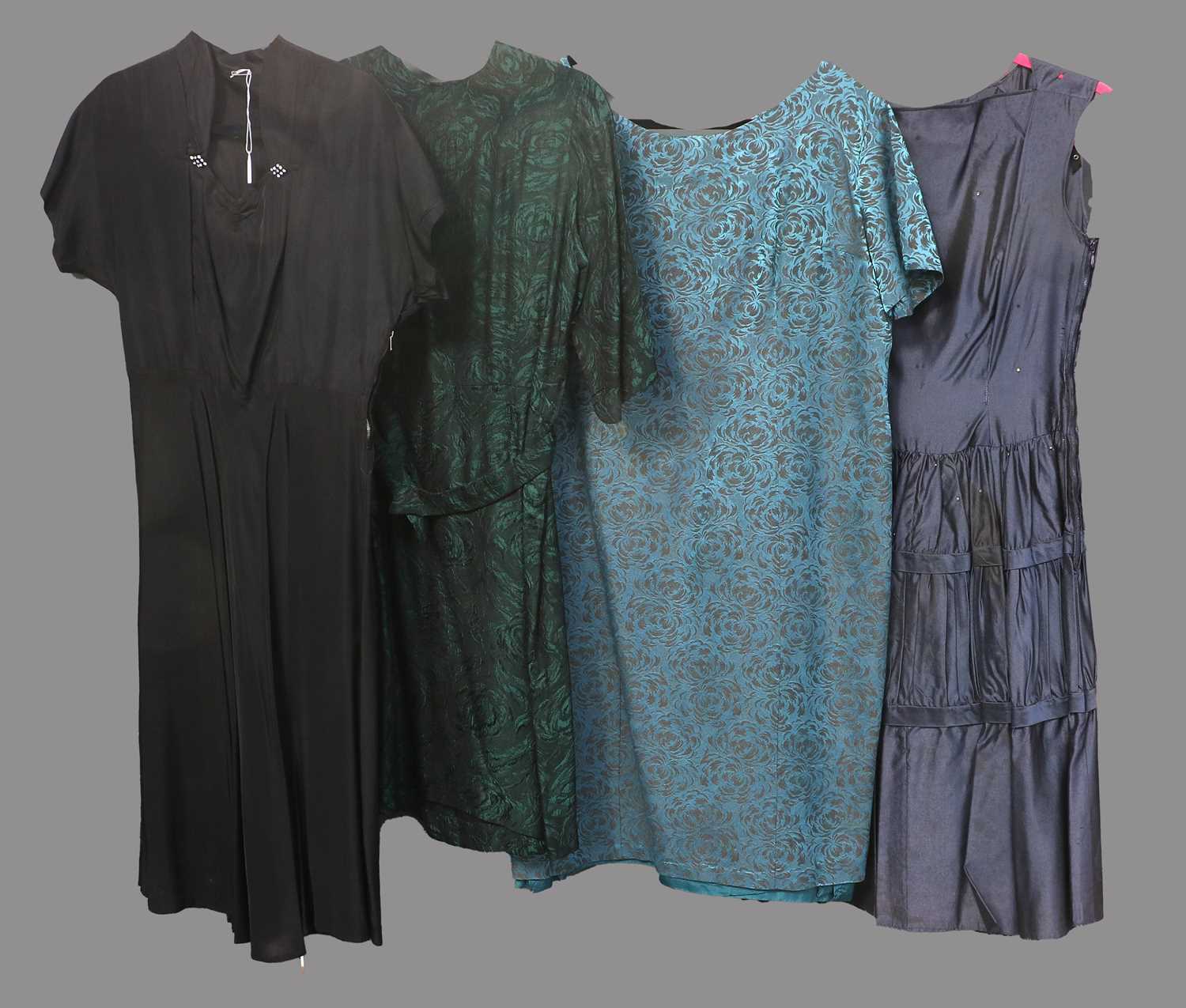 Circa 1940s and Later Ladies Day Dresses, comprising a Tobie New York geometric woven silver dress - Image 2 of 4