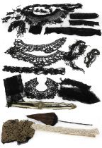 Assorted 19th Century and Later Costume Accessories, comprising a folding parasol with a brown