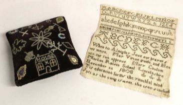 Unframed Alphabet Sampler Worked by Mary Coulom Dated 22 November 1808, worked in black cross