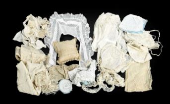 Late 19th/Early 20th Century Lace Costume Acccessories, comprising a small cream silk triangular