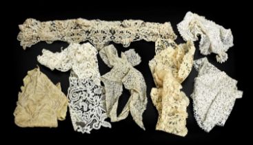 Assorted Late 19th/Early 20th Century Decorative Lace Collars and Trims comprising an Irish lace