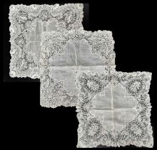 Late 19th Century Brussels Point de Gaze Lace Handkerchief with multi petalled flower heads 32cm