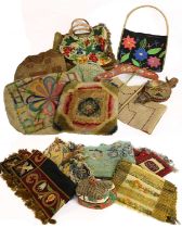 Assorted Decorative Textiles and Accessories comprising a patchwork mounted small bellows, a