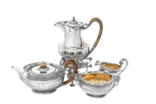 A Three-Piece George III Silver Tea-Service With an Elizabeth II Kettle, Stand and Lamp En Suite, T