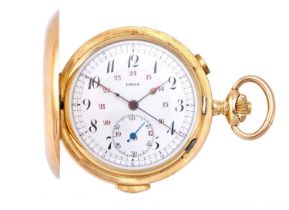 Lega: An 18 Carat Gold Full Hunter Quarter Repeater Chronograph Pocket Watch, signed Lega, circa