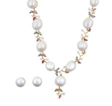 A Cultured Pearl, Sapphire and Diamond Necklace and A Pair of Cultured Pearl Earrings sixteen