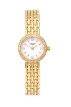 Longines: A Lady's 18 Carat Gold Diamond Set Wristwatch, signed Longines, model: Prestige, ref: L4.