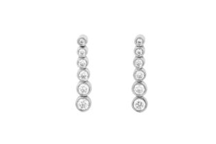 A Pair of Platinum Diamond 'Jazz' Earrings, by Tiffany & Co. six graduated round brilliant cut