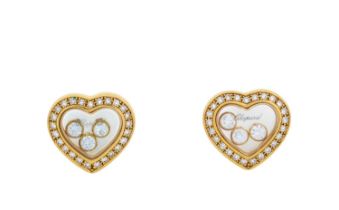 A Pair of 'Happy Diamond' Earrings, by Chopard the heart frames set throughout with eight-cut