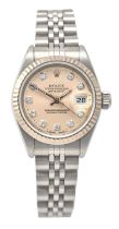 Rolex: A Lady's Stainless Steel Automatic Calendar Centre Seconds Wristwatch with Diamond Set Dial