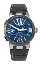 Ulysse Nardin: A Stainless Steel Automatic Calendar Dual Time Zone Wristwatch, signed Ulysse Nardin,