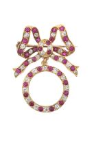 An Early 20th Century Synthetic Ruby and Diamond Brooch the circular frame set throughout with