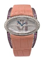 Chopard: A Fine Lady's 18 Carat White Gold Diamond and Pink Diamond Set Wristwatch, signed