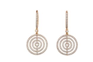 A Pair of 18 Carat Rose Gold 'Saturn' Diamond Drop Earrings, by Hirsh London inspired by the rings