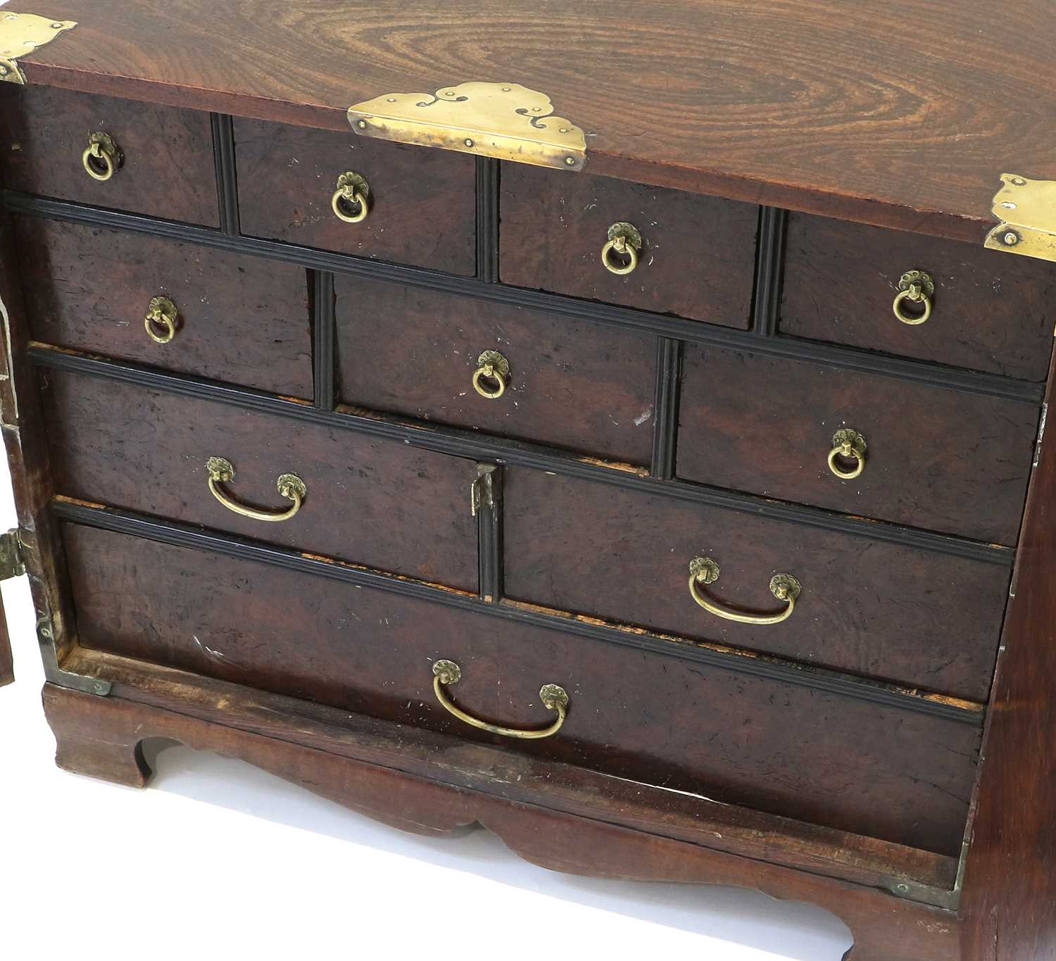 A Teak and Brass-Bound Table Cabinet, late 18th century, of rectangular form, the two hinged doors - Image 2 of 5