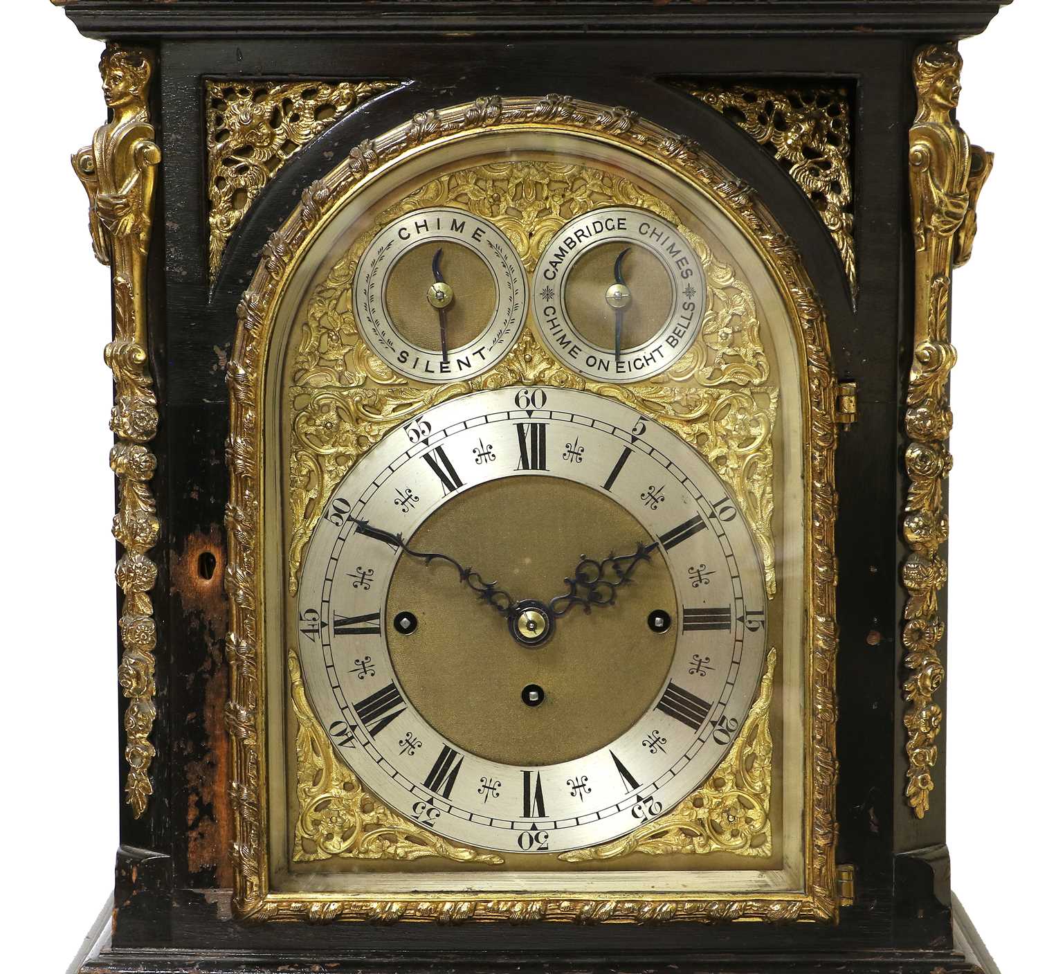 An Ebonised Chiming Table Clock, circa 1890, inverted bell top case with urn shaped finials, side - Image 5 of 19