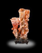 ~ A Chinese Carnelian Agate Double Vase, Qing Dynasty, 18th/19th century, carved as a tree trunk