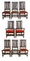A Harlequin Set of Eight (6+2) William & Mary Carved Walnut High-Back Side Chairs, late 17th