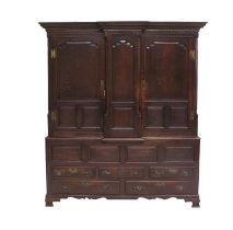 A Late 18th Century Joined Oak Press Cupboard, probably North West, of breakfront form with