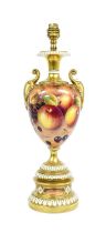 A Royal Worcester Porcelain Lamp Base, by Smith, 2nd half 20th century, of baluster form with leaf-