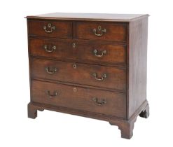 A George III Oak Straight-Front Chest of Drawers, late 18th century, the moulded top above two short