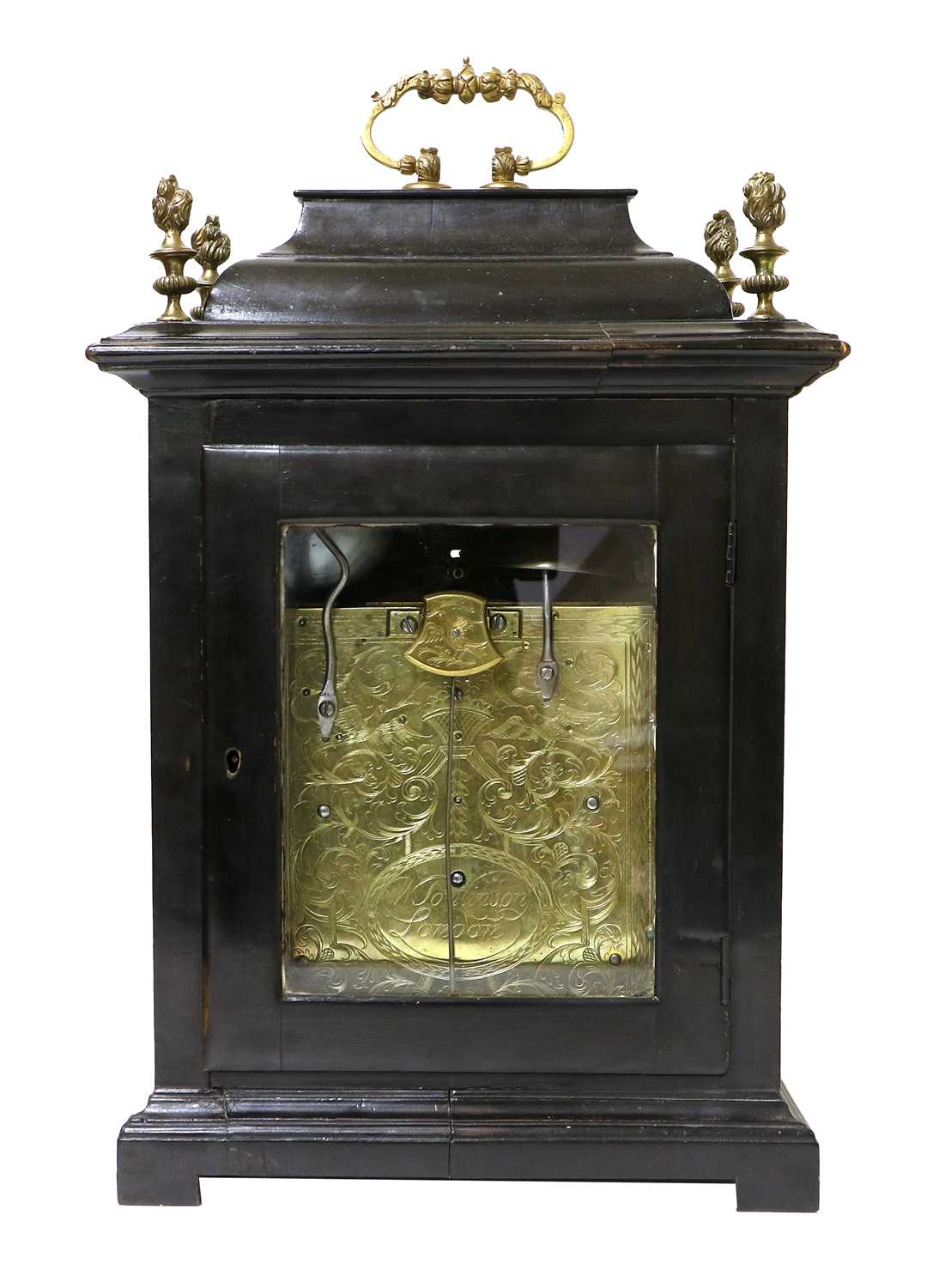 An Ebonised Chiming Table Clock, signed W Tomlinson, London, early 18th century, inverted bell top - Image 4 of 25
