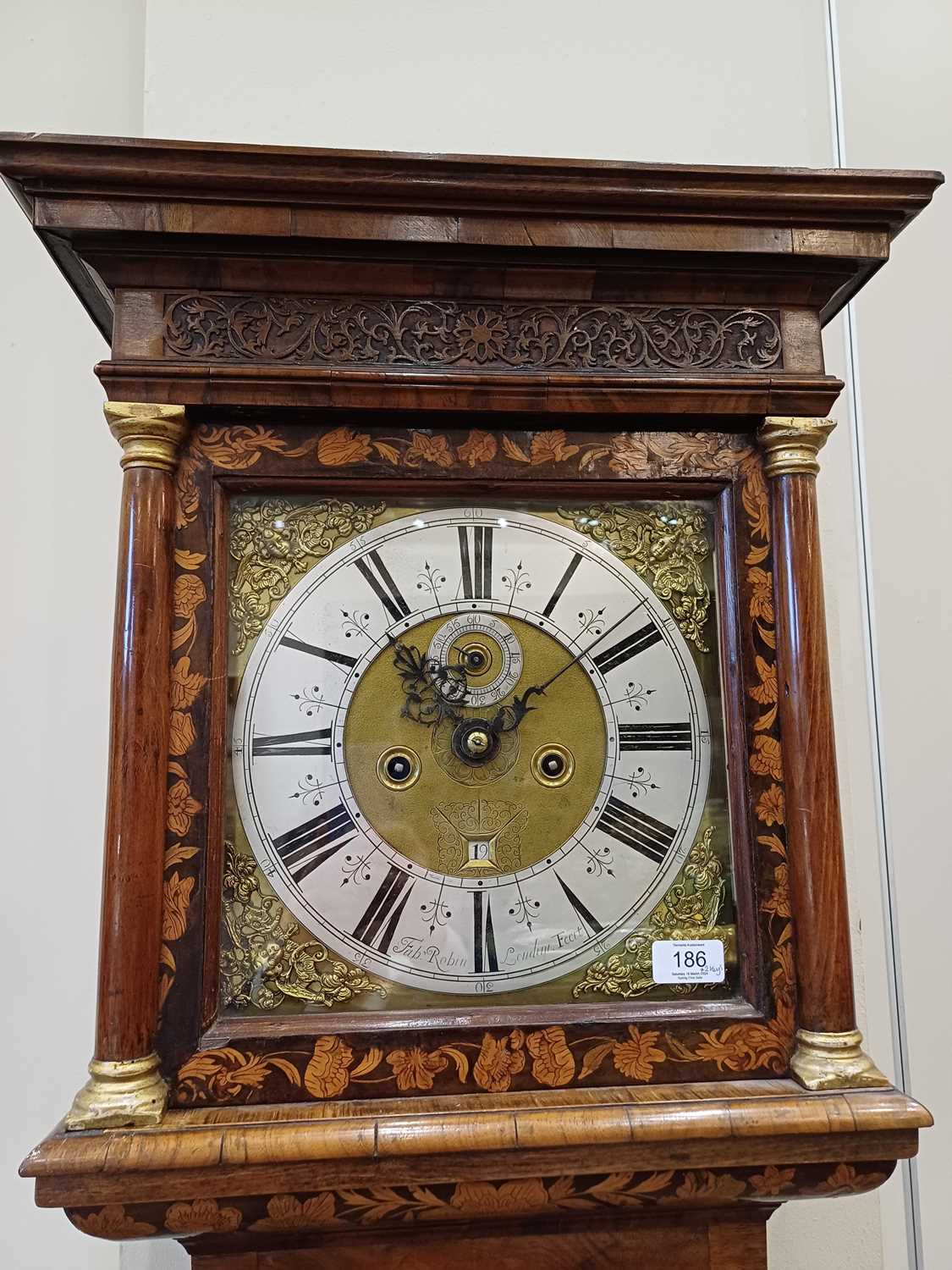 A Walnut Marquetry Eight Day Longcase Clock, signed Fab Robin, Londini, Fecit, circa 1700, flat - Image 15 of 21