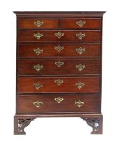 A George III Irish Mahogany Secretaire Chest, circa 1800, the moulded top with dentil cornice