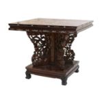 A Late 19th/Early 20th Century Chinese Hardwood, Parquetry and Bone-Inlaid Centre Table, the top