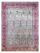 ~ Kirman Carpet South East Iran, circa 1950 The ivory field with a one-way design of cypress