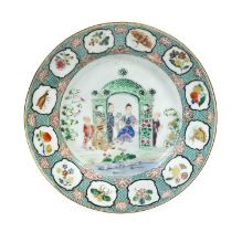 ~ A Chinese Porcelain "Arbour" Plate, early Qianlong, painted in famille rose enamels with a